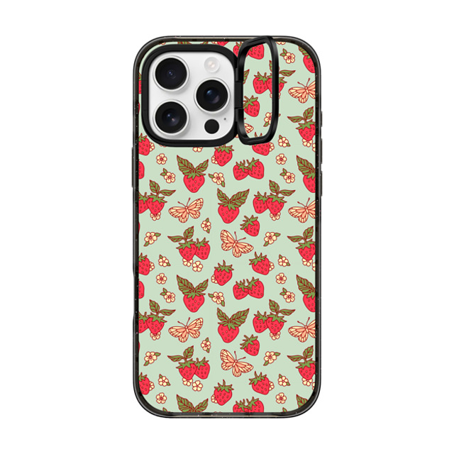 Kira Cyan x CASETiFY iPhone 16 Pro Max ケース ブラック インパクトリングスタンドケース MagSafe対応 Strawberry Field