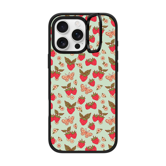 Kira Cyan x CASETiFY iPhone 16 Pro Max ケース マットブラック インパクトリングスタンドケース MagSafe対応 Strawberry Field