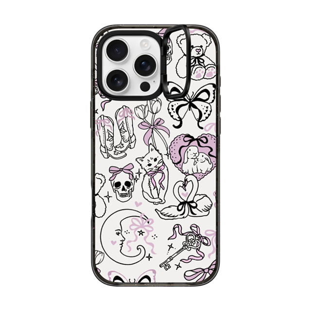 Kira Cyan x CASETiFY iPhone 16 Pro Max ケース ブラック インパクトリングスタンドケース MagSafe対応 Bow Coquette Stickers