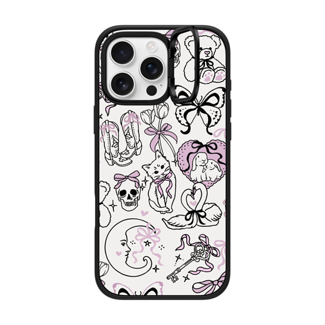 Kira Cyan x CASETiFY iPhone 16 Pro Max ケース マットブラック インパクトリングスタンドケース MagSafe対応 Bow Coquette Stickers