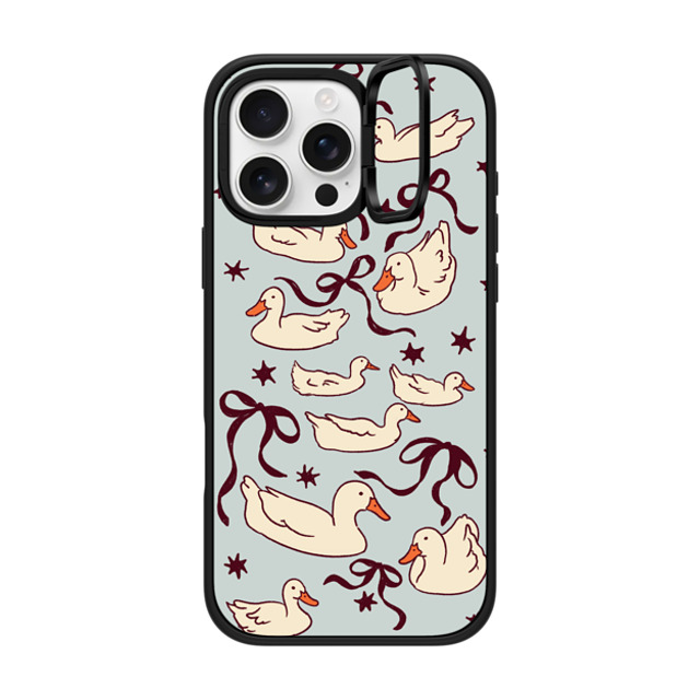 Kira Cyan x CASETiFY iPhone 16 Pro Max ケース マットブラック インパクトリングスタンドケース MagSafe対応 Ducks and bows