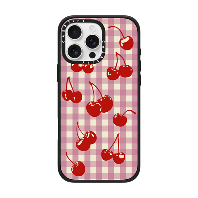 Kira Cyan x CASETiFY iPhone 16 Pro Max ケース マットブラック インパクトケース MagSafe対応 Cherry Gingham