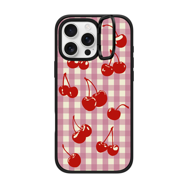 Kira Cyan x CASETiFY iPhone 16 Pro Max ケース マットブラック インパクトリングスタンドケース MagSafe対応 Cherry Gingham