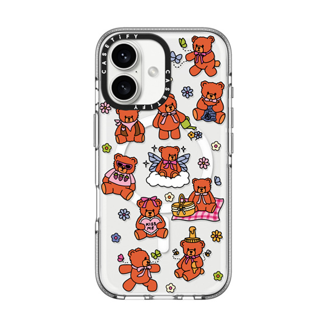 Kira Cyan x CASETiFY iPhone 16 ケース クリア クリア ケース MagSafe対応 Teddy Bear Stickers