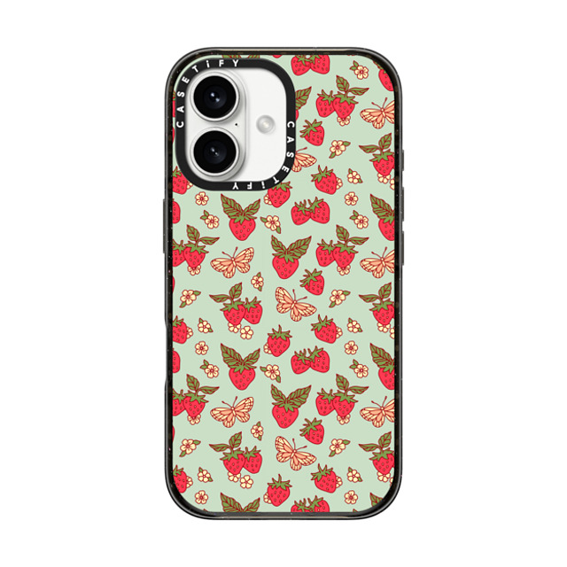 Kira Cyan x CASETiFY iPhone 16 ケース ブラック インパクトケース MagSafe対応 Strawberry Field