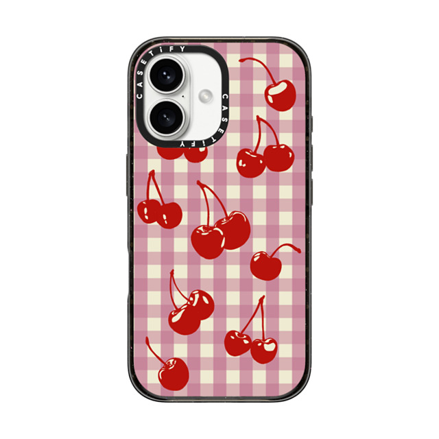 Kira Cyan x CASETiFY iPhone 16 ケース ブラック インパクトケース MagSafe対応 Cherry Gingham