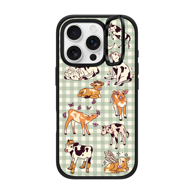 Kira Cyan x CASETiFY iPhone 16 Pro ケース マットブラック インパクトリングスタンドケース MagSafe対応 Cow Gingham