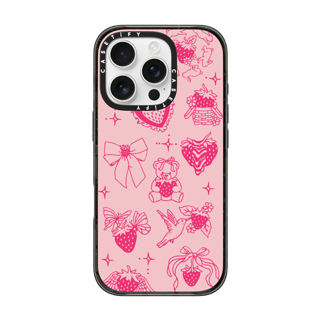 Kira Cyan x CASETiFY iPhone 16 Pro ケース ブラック インパクトケース MagSafe対応 Strawberry Tattoo Flash