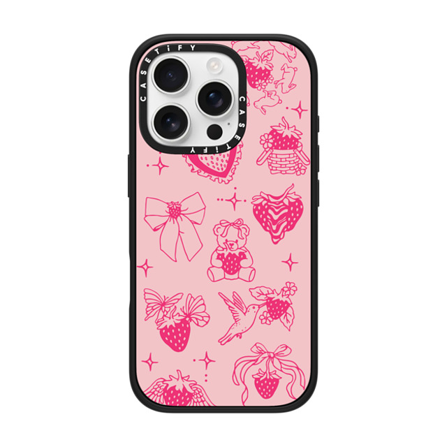 Kira Cyan x CASETiFY iPhone 16 Pro ケース マットブラック インパクトケース MagSafe対応 Strawberry Tattoo Flash