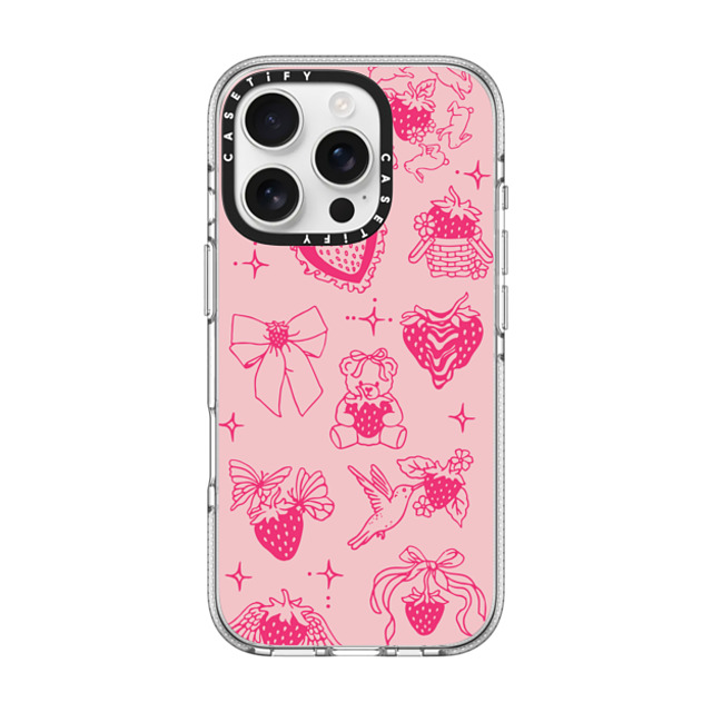 Kira Cyan x CASETiFY iPhone 16 Pro ケース クリア クリア ケース MagSafe対応 Strawberry Tattoo Flash