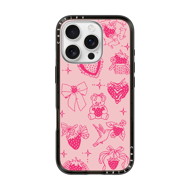 Kira Cyan x CASETiFY iPhone 16 Pro ケース ブラック インパクトライトケース Strawberry Tattoo Flash