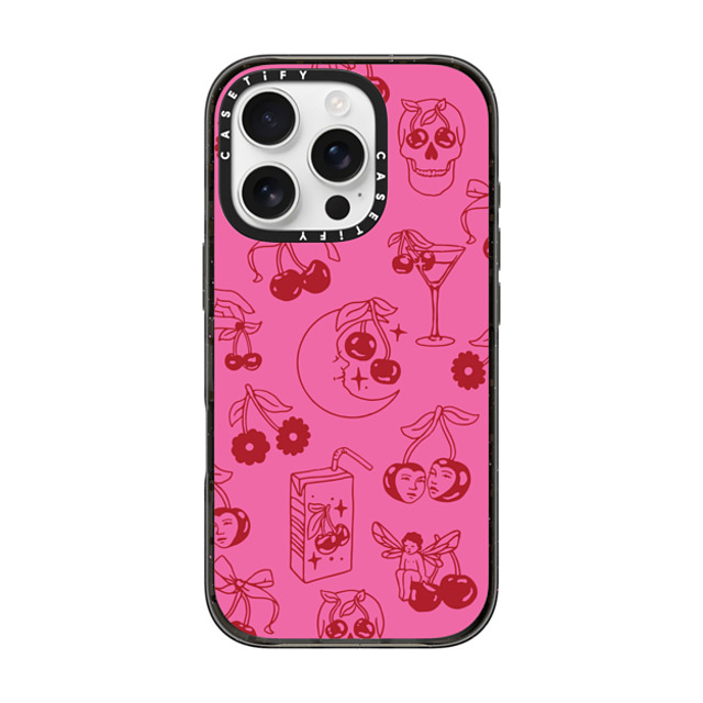 Kira Cyan x CASETiFY iPhone 16 Pro ケース ブラック インパクトケース MagSafe対応 Cherry Tattoo Flash