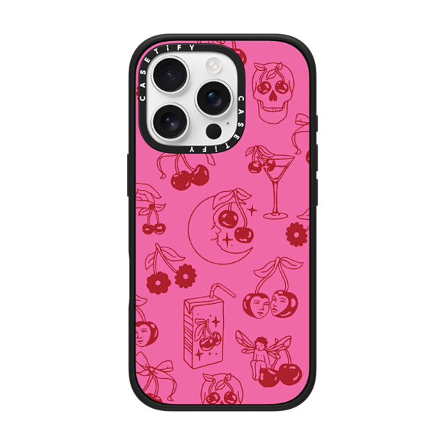 Kira Cyan x CASETiFY iPhone 16 Pro ケース マットブラック インパクトケース MagSafe対応 Cherry Tattoo Flash