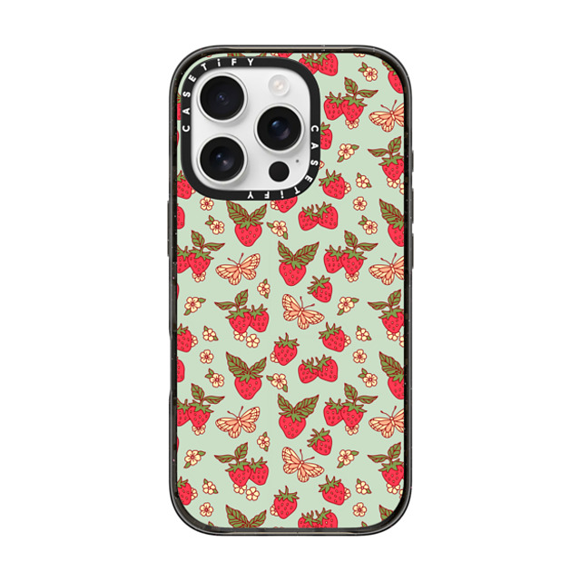 Kira Cyan x CASETiFY iPhone 16 Pro ケース ブラック インパクトケース MagSafe対応 Strawberry Field