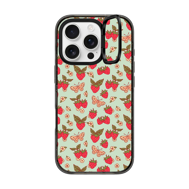 Kira Cyan x CASETiFY iPhone 16 Pro ケース ブラック インパクトリングスタンドケース MagSafe対応 Strawberry Field