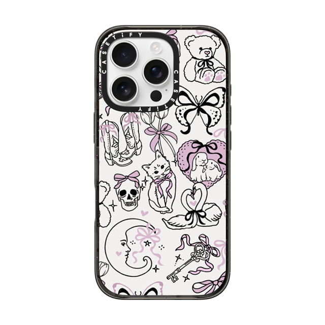 Kira Cyan x CASETiFY iPhone 16 Pro ケース ブラック インパクトケース MagSafe対応 Bow Coquette Stickers