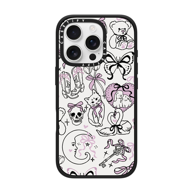 Kira Cyan x CASETiFY iPhone 16 Pro ケース マットブラック インパクトケース Bow Coquette Stickers