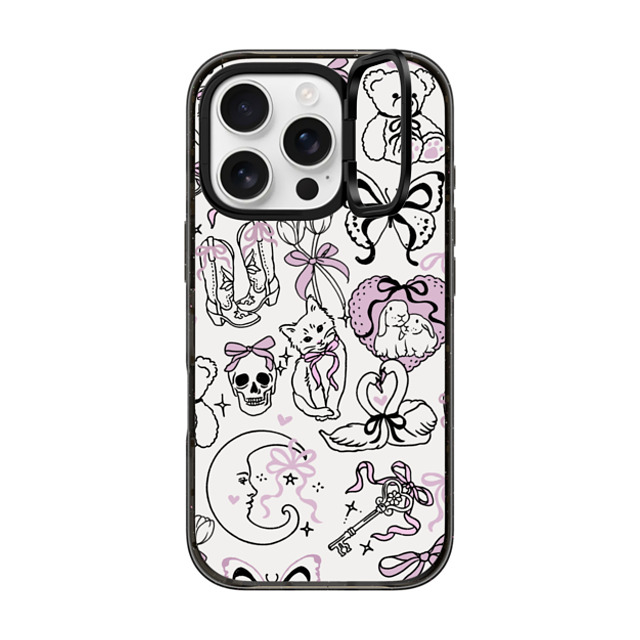 Kira Cyan x CASETiFY iPhone 16 Pro ケース ブラック インパクトリングスタンドケース MagSafe対応 Bow Coquette Stickers