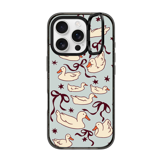 Kira Cyan x CASETiFY iPhone 16 Pro ケース ブラック インパクトリングスタンドケース MagSafe対応 Ducks and bows