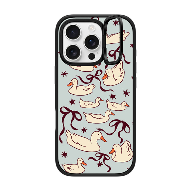 Kira Cyan x CASETiFY iPhone 16 Pro ケース マットブラック インパクトリングスタンドケース MagSafe対応 Ducks and bows