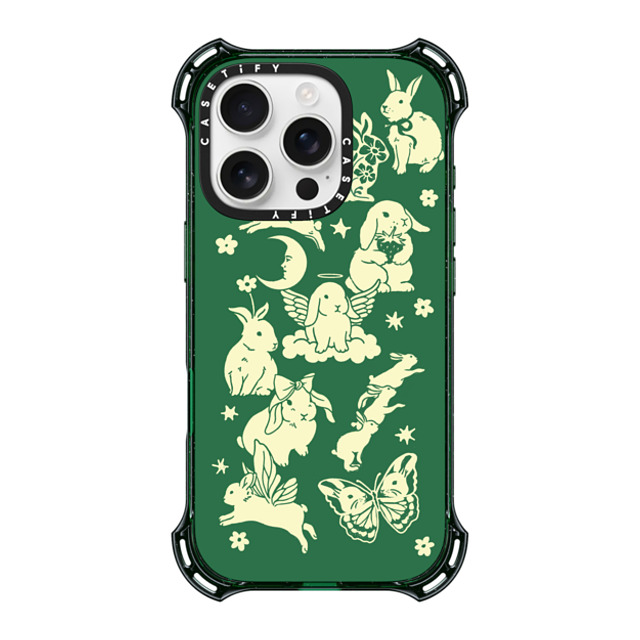 Kira Cyan x CASETiFY iPhone 16 Pro ケース ディープ グリーン バウンスケース Spring Bunnies