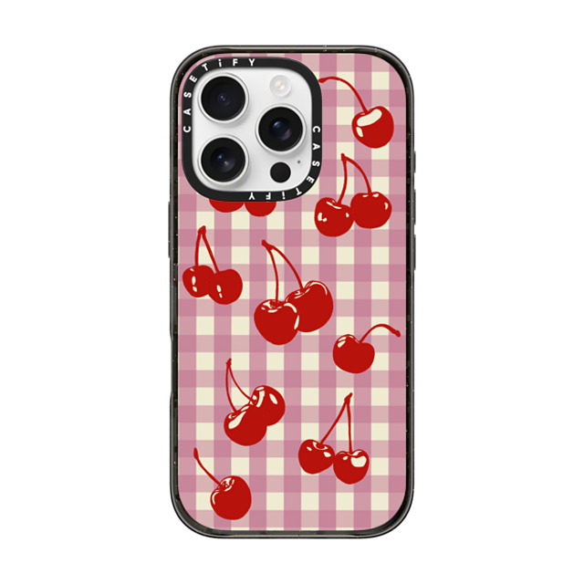 Kira Cyan x CASETiFY iPhone 16 Pro ケース ブラック インパクトケース MagSafe対応 Cherry Gingham