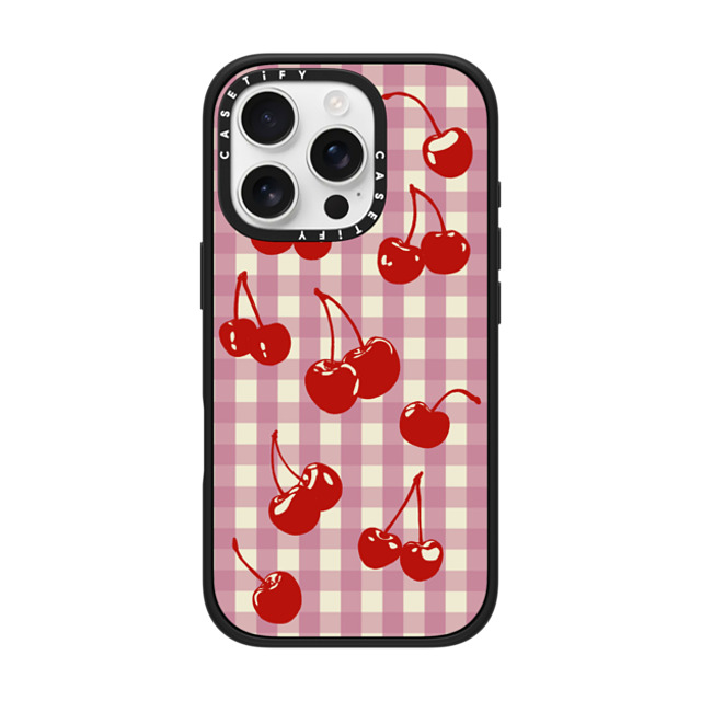 Kira Cyan x CASETiFY iPhone 16 Pro ケース マットブラック インパクトケース MagSafe対応 Cherry Gingham