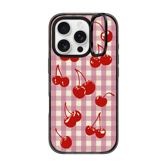 Kira Cyan x CASETiFY iPhone 16 Pro ケース ブラック インパクトリングスタンドケース MagSafe対応 Cherry Gingham