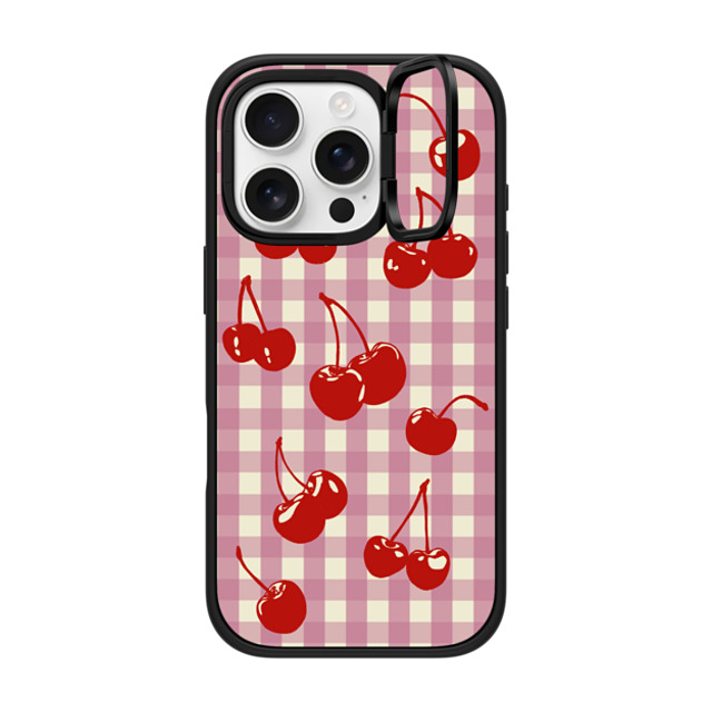 Kira Cyan x CASETiFY iPhone 16 Pro ケース マットブラック インパクトリングスタンドケース MagSafe対応 Cherry Gingham