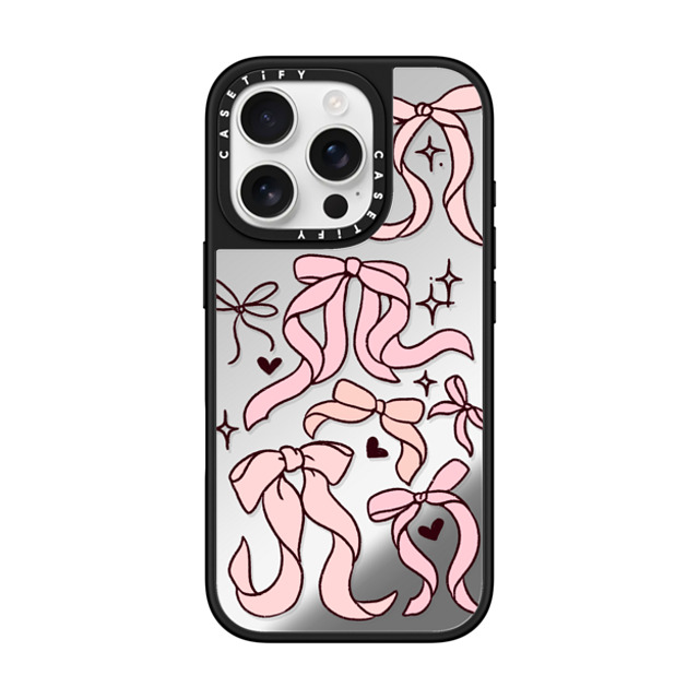 Kira Cyan x CASETiFY iPhone 16 Pro ケース Silver on Black ミラーケース MagSafe対応 Bow Collage