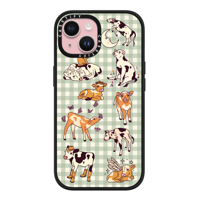 Kira Cyan x CASETiFY iPhone 15 ケース マットブラック インパクトケース MagSafe対応 Cow Gingham