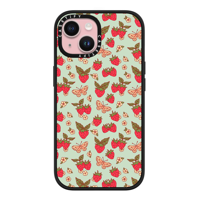 Kira Cyan x CASETiFY iPhone 15 ケース マットブラック インパクトケース MagSafe対応 Strawberry Field