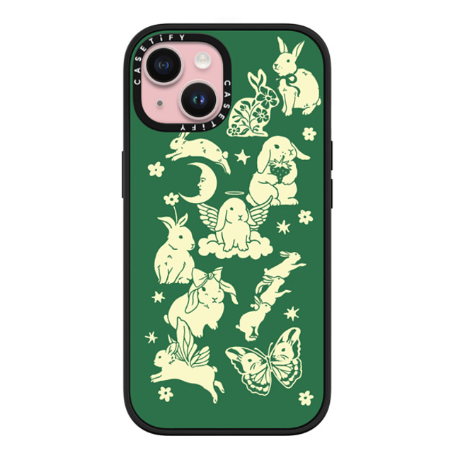 Kira Cyan x CASETiFY iPhone 15 ケース マットブラック インパクトケース MagSafe対応 Spring Bunnies