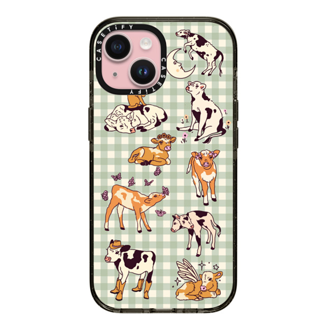 Kira Cyan x CASETiFY iPhone 15 ケース ブラック インパクトケース Cow Gingham