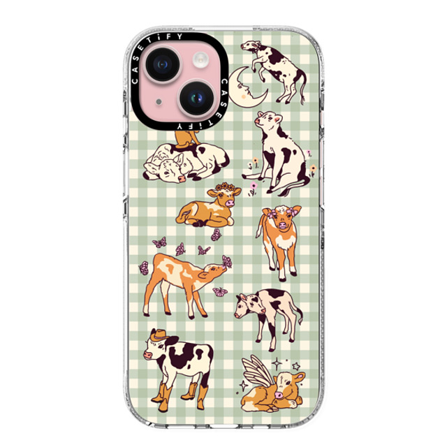 Kira Cyan x CASETiFY iPhone 15 ケース クリア クリア ケース MagSafe対応 Cow Gingham