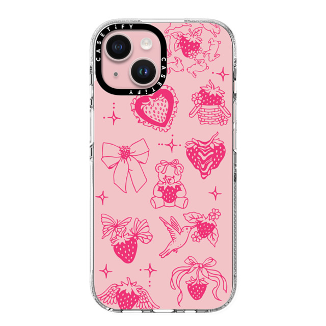 Kira Cyan x CASETiFY iPhone 15 ケース クリア クリア ケース MagSafe対応 Strawberry Tattoo Flash