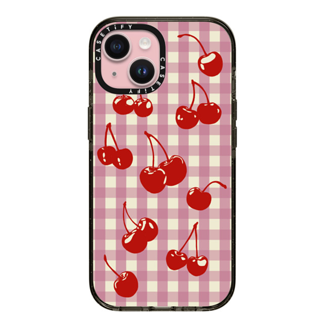 Kira Cyan x CASETiFY iPhone 15 ケース ブラック インパクトケース Cherry Gingham