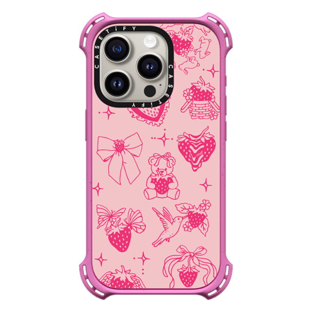 Kira Cyan x CASETiFY iPhone 15 Pro ケース Matte Pink バウンスケース Strawberry Tattoo Flash