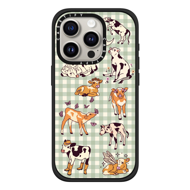 Kira Cyan x CASETiFY iPhone 15 Pro ケース マットブラック インパクトケース MagSafe対応 Cow Gingham