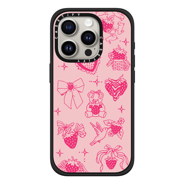 Kira Cyan x CASETiFY iPhone 15 Pro ケース マットブラック インパクトケース MagSafe対応 Strawberry Tattoo Flash