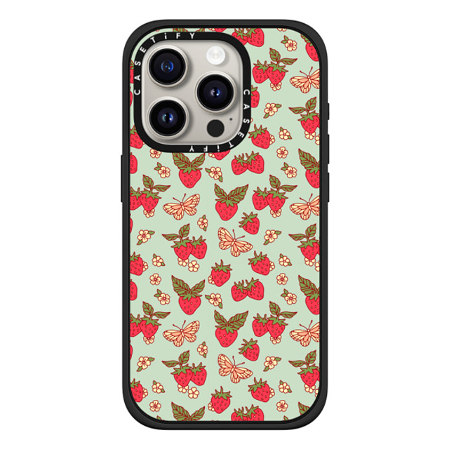 Kira Cyan x CASETiFY iPhone 15 Pro ケース マットブラック インパクトケース MagSafe対応 Strawberry Field