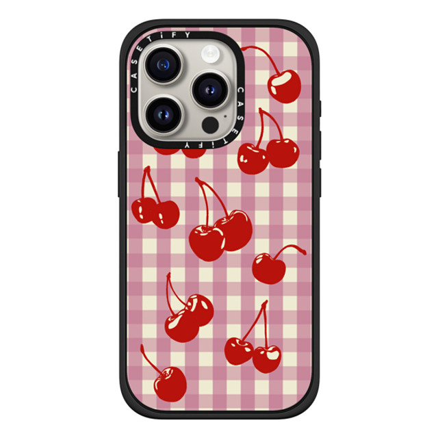 Kira Cyan x CASETiFY iPhone 15 Pro ケース マットブラック インパクトケース MagSafe対応 Cherry Gingham
