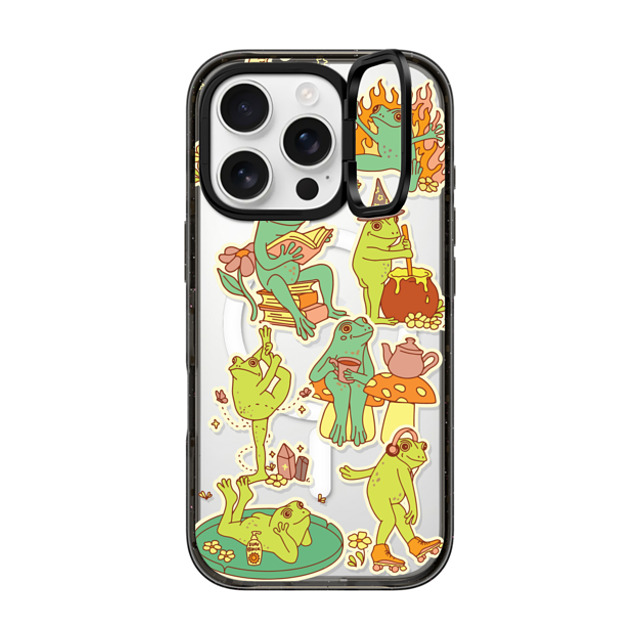 Kira Cyan x CASETiFY iPhone 16 Pro ケース ブラック インパクトリングスタンドケース MagSafe対応 Frog Stickers