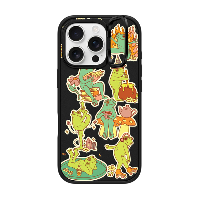 Kira Cyan x CASETiFY iPhone 16 Pro ケース マットブラック インパクトリングスタンドケース MagSafe対応 Frog Stickers