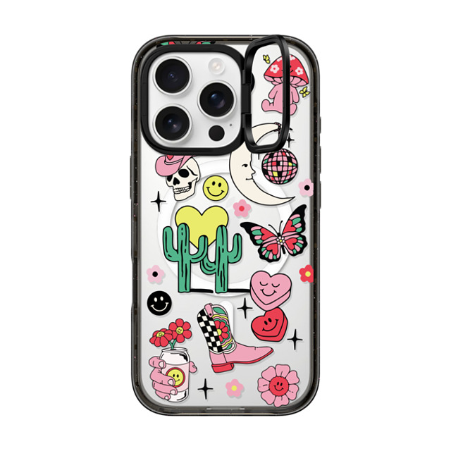 Kira Cyan x CASETiFY iPhone 16 Pro ケース ブラック インパクトリングスタンドケース MagSafe対応 Tattoo Flash