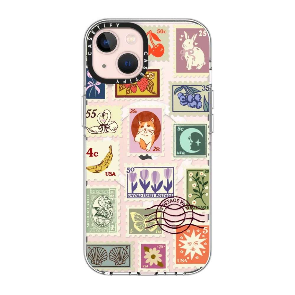Clear iPhone 13 Case MagSafe Compatible - Stamp Collection