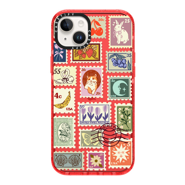 Kira Cyan x CASETiFY iPhone 14 Plus ケース レッド インパクトケース Stamp Collection