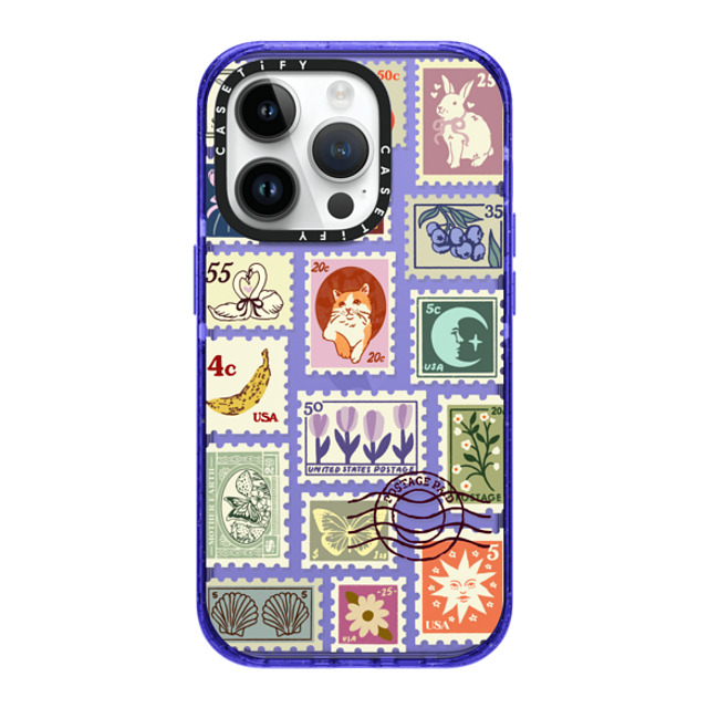 Kira Cyan x CASETiFY iPhone 14 Pro Case Cat,Floral Peri Purple インパクトケース Stamp Collection Mother's Day Kira Cyan x CASETiFY iPhone 14 Pro Case Cat,Floral Peri Purple インパクトケース Stamp Collection Mother's Day