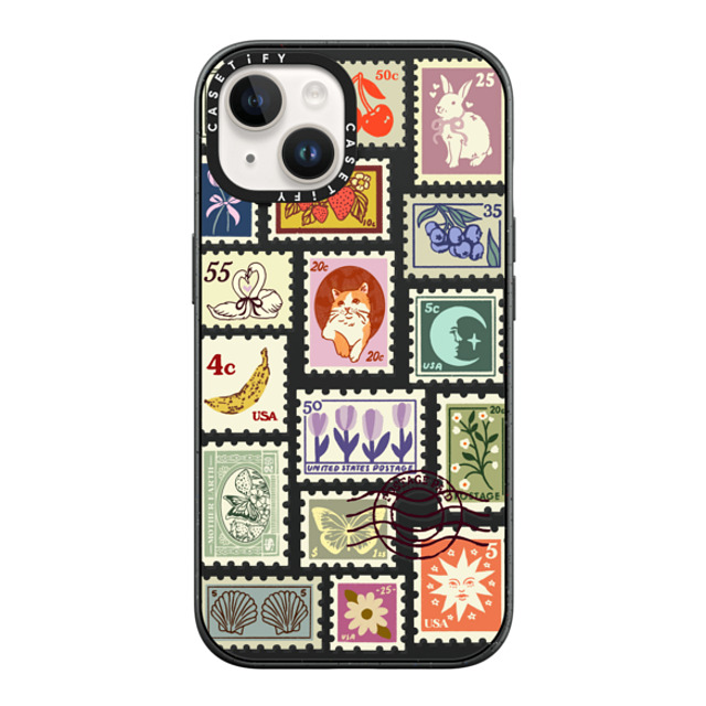 Kira Cyan x CASETiFY iPhone 14 ケース マットブラック インパクトケース MagSafe対応 Stamp Collection