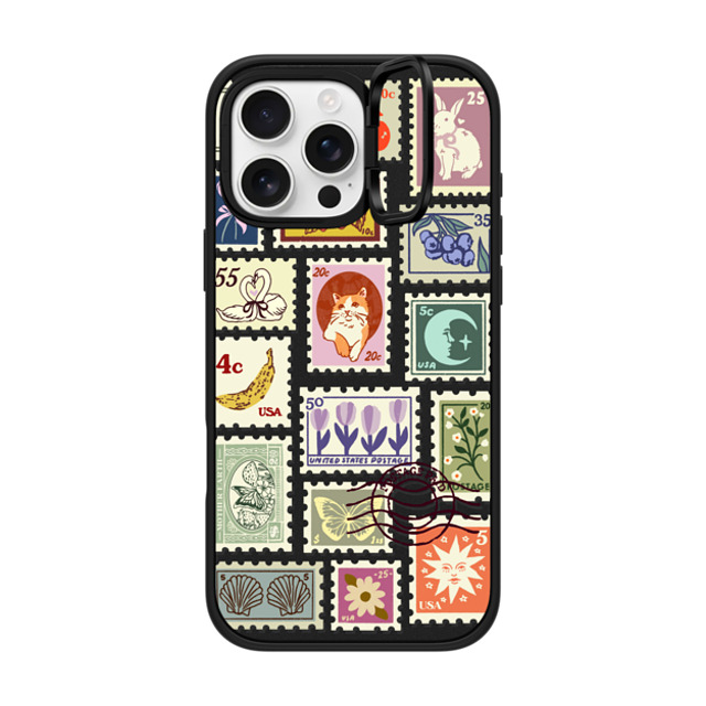 Kira Cyan x CASETiFY iPhone 16 Pro Max ケース マットブラック インパクトリングスタンドケース MagSafe対応 Stamp Collection